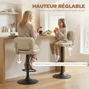 HOMCOM Lot de 2 tabourets de bar Vintage capitonné - pivotant, réglable - repose-pied - revêtement synthétique crème effet vieilli image 3