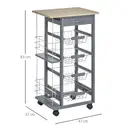 HOMCOM Rolling Kitchen Cart, Utility Storage Cart with 4 Basket Drawers & Side Racks, Wheels for Dining Room Grey image 2