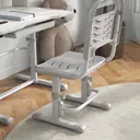 ZONEKIZ Kids Desk and Chair Set, Height Adjustable Children School Study Table with Drawer, Bookshelf, Adjustable Angle Tabletop, Non-slip Mat, for Ages 6-12 Years - Grey image 2