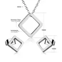 Silver Tone Square Jewelry Set, Geometric Stainless Steel Pendant Necklace and Stud Earrings image 1
