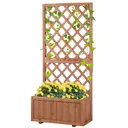 Outsunny 72.5x31.5x149.5cm 45L Garden Wooden Pine Trough Planter with Topped Trellis Climbing Plants Flower Raised Bed Orange image 2