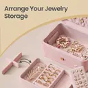 SONGMICSHOME  Portable Jewelry Box, Travel Jewelry Case, 2-Layer Jewelry Organizer, for Larger Accessories, PU Surface, Gift, Pink image 7