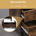 CLIPOP Retro Bedside Table with 2 Drawers and Open Side Storage Cabinet Storage Unit Nightstands Brown image 6