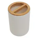 Maison by Premier White Ceramic Toothbrush Holder, Bamboo Accent Cylindrical Holder For Storage, Porcelain Toothbrush Stand image 1