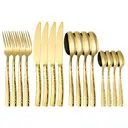 FangYuan Ensemble de 16 couverts en acier inoxydable texturé compatible lave-vaisselle - Or image 1