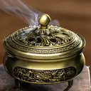 JU7CER 1PC Alloy Golden Lotus Incense Burner with Lid - Classic Style, Ideal for Christmas Home Decoration and Floor Display, Incense Holder image 6