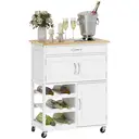HOMCOM Modern Kitchen Trolley, Rolling Island Storage Cart with Drawer, 9-bottle Wine Rack, Door Cabinets, Wooden Countertop, White image 0