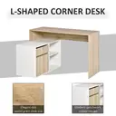 HOMCOM L-Shaped Desk, Corner Computer Desk with Storage Drawer, Adjustable Shelf, Cabinet for Home Office and Study, 120 x 92 x 75cm, Oak and White image 3
