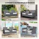 Outsunny Banc de Jardin en résine tressée 2 Places avec Table et Coussins, 135 x 64 x 81 cm, pour Balcon et Terrasse, Canapé Extérieur, Résistant aux Intempéries, Noir crème image 3