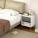 HOMCOM Bedside Table with Drawer, Modern Bedside Cabinet with Open Compartment and Handle, Bedside Drawers for Bedroom, Living Room, White image 6