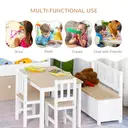 HOMCOM 4-Piece Kids Table and Chair Set with 2 Wooden Chairs, 1 Storage Bench, and Interesting Modern Design, Beige/White image 3
