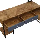 Bureau en forme de L de style industriel, construction en acier et bois, cadre en métal antirouille, avec tiroirs, noir + teinte bois. image 8