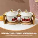 Chinese Style Ceramic Canister Set, White Porcelain Storage Jars with Bamboo Tray for Kitchen Countertop
​​2-Pack Seasoning Jar Set with Spoons, "Meal" and "Slim" Calligraphy, White Ceramic with Wooden Holder​​ image 3