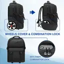 Trolley Backpack with Wheels， 17.3 Inch Trolley Backpack with Large Wheels， 50L Travel Backpack with Wheels Including USB Charging Port & Combination Lock， Waterproof for Work Travel， Black image 2