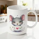 Alphynix 1pc Cute Gray Mouse Mug, 11oz Ceramic Cup with Adorable Rodent Holding "I Love You" Sign, Sweet Gift for Kids, Valentine‘s Day, Birthday image 1