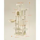 SONGMICS Arbre à chat avec 13 poteaux à griffer, 1 rampe, 2 perchoirs, 2 niches, panier, hamac, pompons, beige - 168 cm image 8