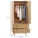 HOMCOM Modern Wardrobe with 2 Drawers and 2 Doors, Wood-Effect Clothes Wardrobe with Rail for Bedroom, Natural image 2