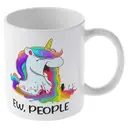 Alphynix  1pc 11oz White Mug with Sassy "EW, PEOPLE" Quote & Rainbow-Spewing Unicorn, Funny Contrast Christmas or Thanksgiving Gift image 3