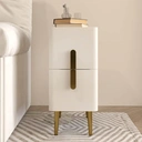 Homary Inarrow Modern Beige Nightstand Bedside Table with 2 Drawers in Gold Legs image 3