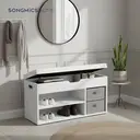 Ochama x SONGMICS Entryway Storage Bench with Shelves, Padded Seat Shoe Organizer, Hidden Compartments, Bedroom Living Room, White image 3
