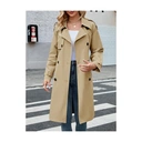 Women's Double Breasted Long Trench Coat Windproof Classic Lapel Slim Overcoat with Belt (camel, XL) image 2