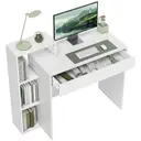 HOMCOM Desk with Storage, Computer Desk with 3 Open Shelves and Drawer, Workstation, Computer Table for Home Office, Living Room, 100 x 40 x 90 cm, White image 0