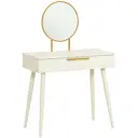 HOMCOM Modern Dressing Table with Round Mirror, Makeup Vanity Table with 2 Drawers for Bedroom, Living Room, 80 x 40 x 123 cm, White image 0