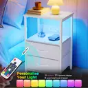 Seventable LED Bedside Table with Charging Station & 2 Storage Drawers - Small Nightstand with Double Plug Adaptor & 2 USB - Slim Bedside Cabinet for Bedroom Living Room Sofa Couch image 0