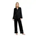 IZURIA lapel silk-like black long sleeved top and pants set  L image 2