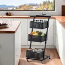 CLIPOP 3 Tier Utility Rolling Cart, Kitchen Vegetable Trolley with Handle and Lockable Wheels, Metal Adjustable Mesh Basket Storage Rack for Fruits, Vegetables, Books,Tools, Black image 4
