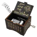 Alphynix Boîte à musique noire 1 pièce « Tu es mon rayon de soleil », cadeau musical à manivelle avec gravure de soleil et motifs de notes, souvenir rétro en bois image 0