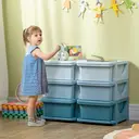 HOMCOM 6 Drawers Plastic Storage Units, 3 Tier Kids Storage Units, Children Toy Chest for Nursery, Playroom, Bedroom, Blue image 1
