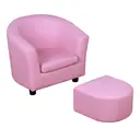 HOMCOM Children's Armchairs Toddler Chair Sofa Footstool 2-in-1 Design for Girls with Thick Padding, Anti-skid Foot Pads, Wood Frame, Pink image 0