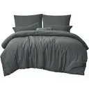 LeBonsoir Parure de lit brossée avec 1 housse de couette 240 x 220 cm et 2 taies d’oreiller 65 x 65 cm, avec fermeture éclair - Gris foncé image 1