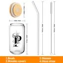 Alphynix 1pc Modern Glass Cup, 500ml Tall Iced Coffee Glass with Monogram "P" Design, Bamboo Lid & Straw, Cold Drink Tumbler for Iced Tea, Juice, Boba image 5