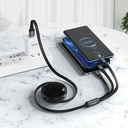 HOCO 3-in-1 Retractable Charging Cable - USB-A to Lightning/ USB-C/ Micro-USB - 1M - Black image 1