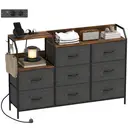 HOMCOM Fabric Chest of Drawers Bedroom with Charging Station, Dresser with 8 Fabric Drawers and Steel Frame for Living Room, Rustic Brown and Black image 0