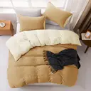 MENDALE Duvet Cover Set - Premium Bedding Set - 135*200 cm Duvet Cover with 75*50 cm Pillow Case - Soft Brushed Microfiber- Bown & Yellow image 1