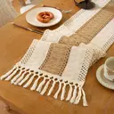 Boho Table Runner 5pcs table runner and placemat, Farmhouse Rustic Dining Kitchen Centerpiece Decor Small Macrame Woven Coffee Table Runner for Dresser Scarf Home Decor 12x72 inch*1,12.5*16.5inch*4 , Ivory&Brown image 3