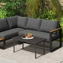 Outsunny Metal Garden Coffee Table, Rectangular Outdoor Side Table with Woodgrain Tabletop, Foot Pads for Outside, Garden, Balcony, Porch, 95 x 55 x 46cm, Brown image 8