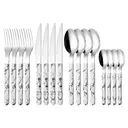 FangYuan Ensemble de 16 couverts en acier inoxydable compatible lave-vaisselle - Manche effet marbre image 1