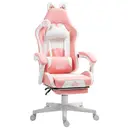 HOMCOM Gaming Chair for Adults with Cat Ears, Faux Leather Reclining Computer Chair with Footrest, Lumbar Support and Headrest, Height Adjustable Swivel Seat, Pink image 0
