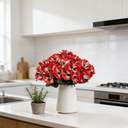 Yuejia 4Pcs 11in/28cmArtificial Pansies Flowers Outdoor Faux Flowers Plastic Plants Artificial Silk Flowers for Front Porch Garden Window Box Hanging Planter Decoration(red) image 2