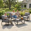 Outsunny 4 Piece Garden Furniture Set, Outdoor Sofa Set with Loveseat, 2 Armchairs, Coffee Table and Cushions, Patio Furniture Conversation Set for Poolside Porch, Black image 8