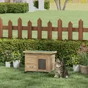 PawHut Maison pour chats niche d'extérieur en bois surélevée avec toit asphalte, porte avec rideau, fenêtre, 57 x 45 x 43 cm jaune image 2