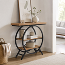 LANTINE Table console industrielle avec cadre géométrique métallique et plateau épais brun rustique - 100 cm image 0