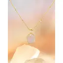 17-Inch Gold Plated Oval Stone Pendant Necklace, Pink Natural Look Gemstone Charm Jewelry image 6