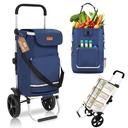 Foldable Shopping Trolley with Cooling Compartment, 3-in-1 Trolley, Sack Truck & Shoulder Bag, Shopping Trolley, Shopping Trolley 43L Capacity & Tie Down Strap, Shopping Cart with Wheels, Foldable Trolley, Grocery Shopping, Portable Trolley, Blue image 0