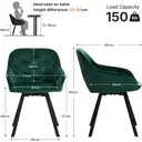 CLIPOP 360° Swivel Dining Chair Velvet Upholstered Desk Chairs without Wheels Ergonomic Office Chair with Arms and Metal Legs for Home Study 0197-s deep green 54.5*46*80 cm image 7