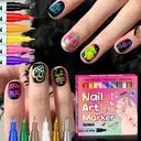 Set de 12 Stylos Nail Art Couleur 3D 0,5 mm, Stylos Vernis à Ongles avec Outils de Pointillage et Peinture Acrylique, Séchage Rapide et Résistants à l’Eau pour Créations DIY de Nail Art image 2